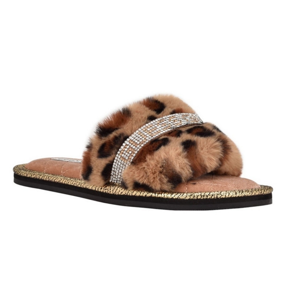 Guess faux furry slippy rhinestones slipper